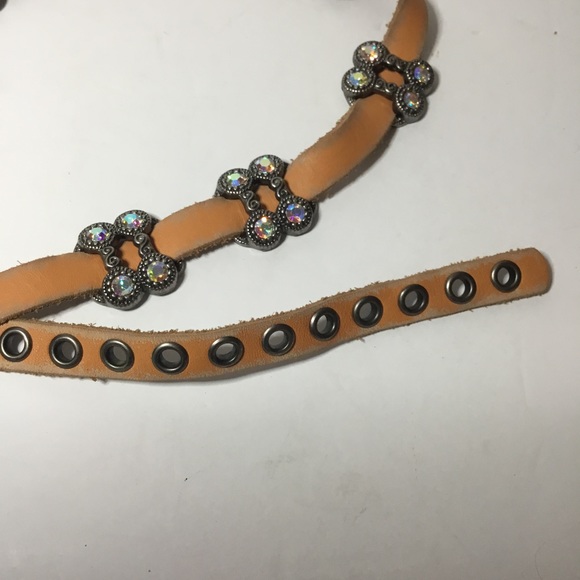 Linea Pelle Women’s Handmade Tan Genuine Leather Rhinestone Embellished Belt main image 5